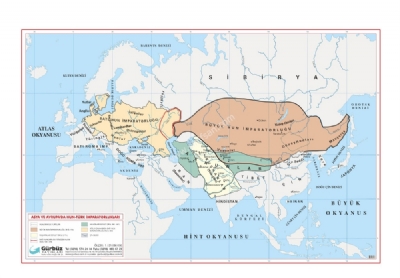 Asya'da Ve Avrupa'da Hun-Trk mparatorluu Harita 70x100cm